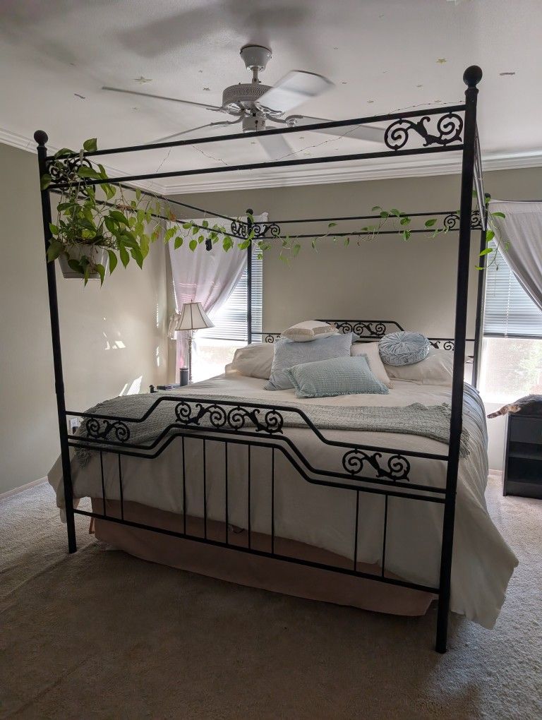 King Size Cast Iron Bed Frame  & One Nightstand