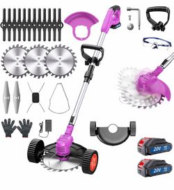 Cordless Electric Grass Trimmer 20V Battery Powered Trimmer, 4-in-1 Brush Cutter Cutter Lawn Edge ((Purple)