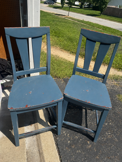 Set of 2 Blue Wooden Dining Chairs – Rustic / Distressed
