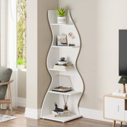  5-Tier Corner Shelf, Modern Wall Corner Bookshelf Bookcase