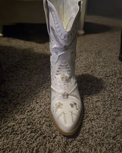 White Floral Boots Size 5