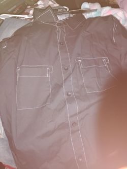 Black Button-Up Shirt with White Contrast Stitching