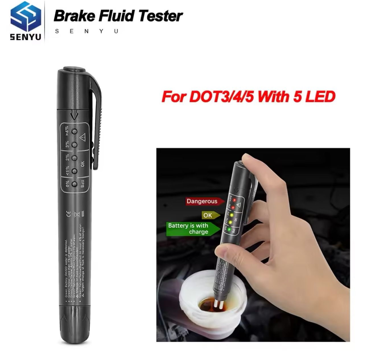 MINI Brake Fluid Tester Pen Automotive Universal Detector DOT3/DOT4/DOT5 Testing 5 LED Brake Fluid Tester Car Diagnostic Tool
