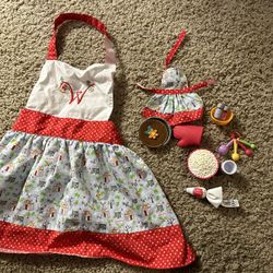 American girl, doll baking sit with apron for child