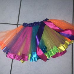 Handmade Stretchy Waist Rainbow Tulle Skirt With Satin Ribbon