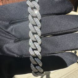 New Moissanite 11MM Cuban Link Bracelet, 18K White Gold Plated Sterling Silver