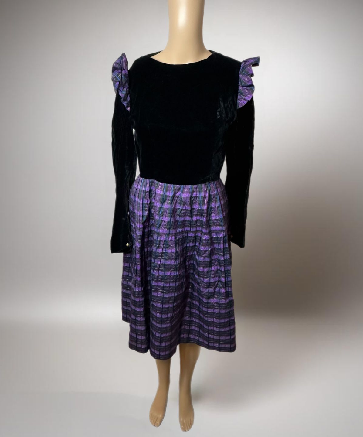 Vtg Merveilluses Black/Purple Velvet/Satin Dress
