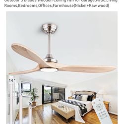 Modern 52” Ceiling Fan with Light & Remote – Wood/Nickel