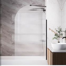 Brand New In The Box- 33" x 58" Frameless Shower Door in Matte Black, Water Repellent Glass Shower Door with Seal Strip Parts and Handle, 3/8 inch Gla
