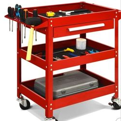 Three Tray Rolling Tool Cart Mechanic Cabinet Storage ToolBox Organizer w/Drawer