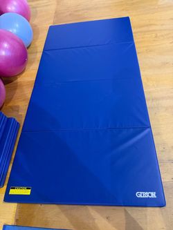 5 Blue 4’ x 8’ Folding Gymnastics / Exercise Mats (3 Gibson + 2 We Sell Mats)