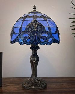 Blue Baroque-Inspired Stained Glass Lamp