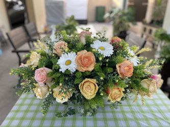 Silk Flower Arrangement - White Ceramic Vase Included!
