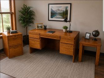Solid Oak Desk and office set