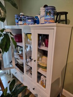 White Wood Cabinet with Glass Doors