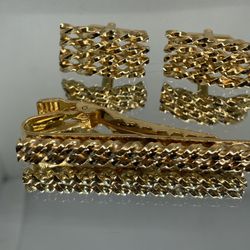 Vintage Simmons Karat Clad Bar Cufflinks And Tie Tack Heavy Gold Electroplated 