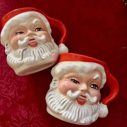 Vintage Christmas Mid Century Pair of Winking Santa Mugs — Napco/Japan — **Excellent Condition — 60’s