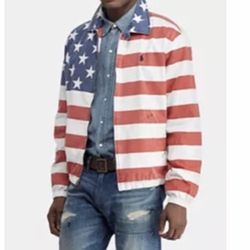 Polo Ralph Lauren Red White Blue Size L American Flag Lite Weight Men’s Jacket New with tags