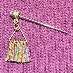 Steel Colorful Mini Tassel Gold Tone Hijab Pin 