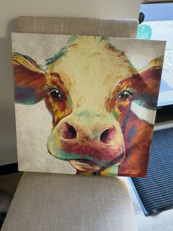 Colorful Farmhouse Cow Canvas Wall Art – 20” x 20”