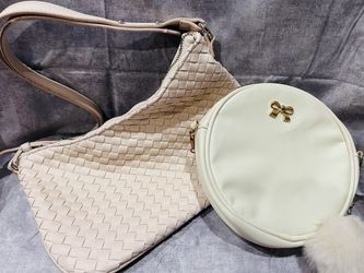 Woven Shoulder Bag and Round Crossbody Bag Set