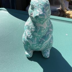 Decorative Teal and White Patterned Rabbit Figure