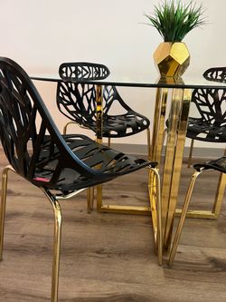 Contemporary Gold Metal & Glass Dining Set