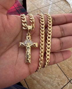 Cross With Baguette Style Stone with 24 Inch Necklace