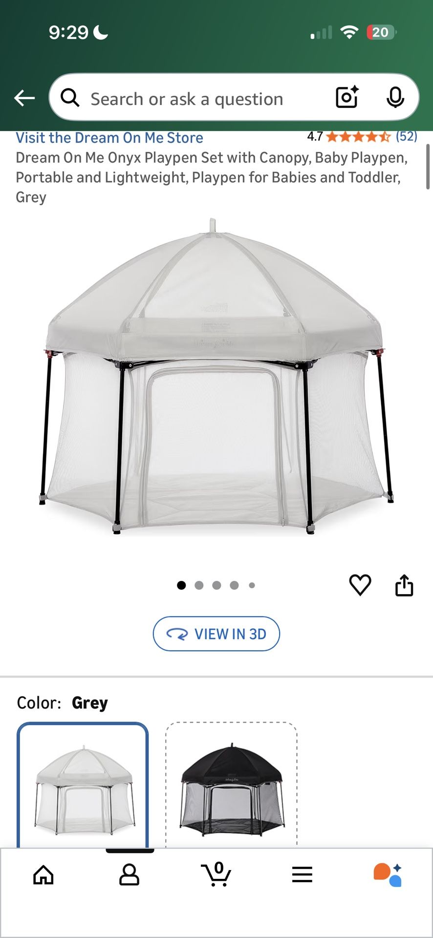 Dream On Me Onyx Playpen Set with Canopy