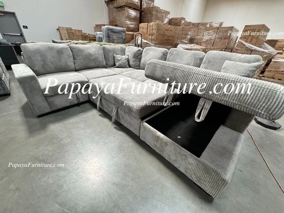 NEW LARGE U Shape Sectional Sofa and STORAGE Chaise Set Under Seat Pullout Sleeper Bed Pull out BIG Sofabed Convertible Under Seat Ashley Style Couch