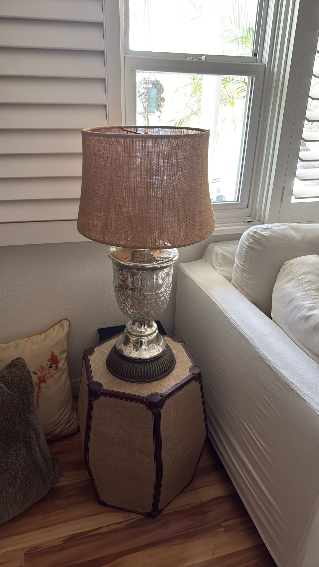 Antique Glass Lamps With Burlap Shade