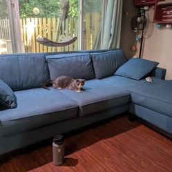 Teal Large Couch With chaise Lounge Ottoman That Moves