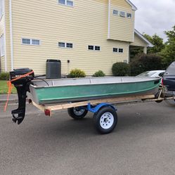 13 FT  Aluminum Boat W/ 9.8 Hp Mercury , Trailer
