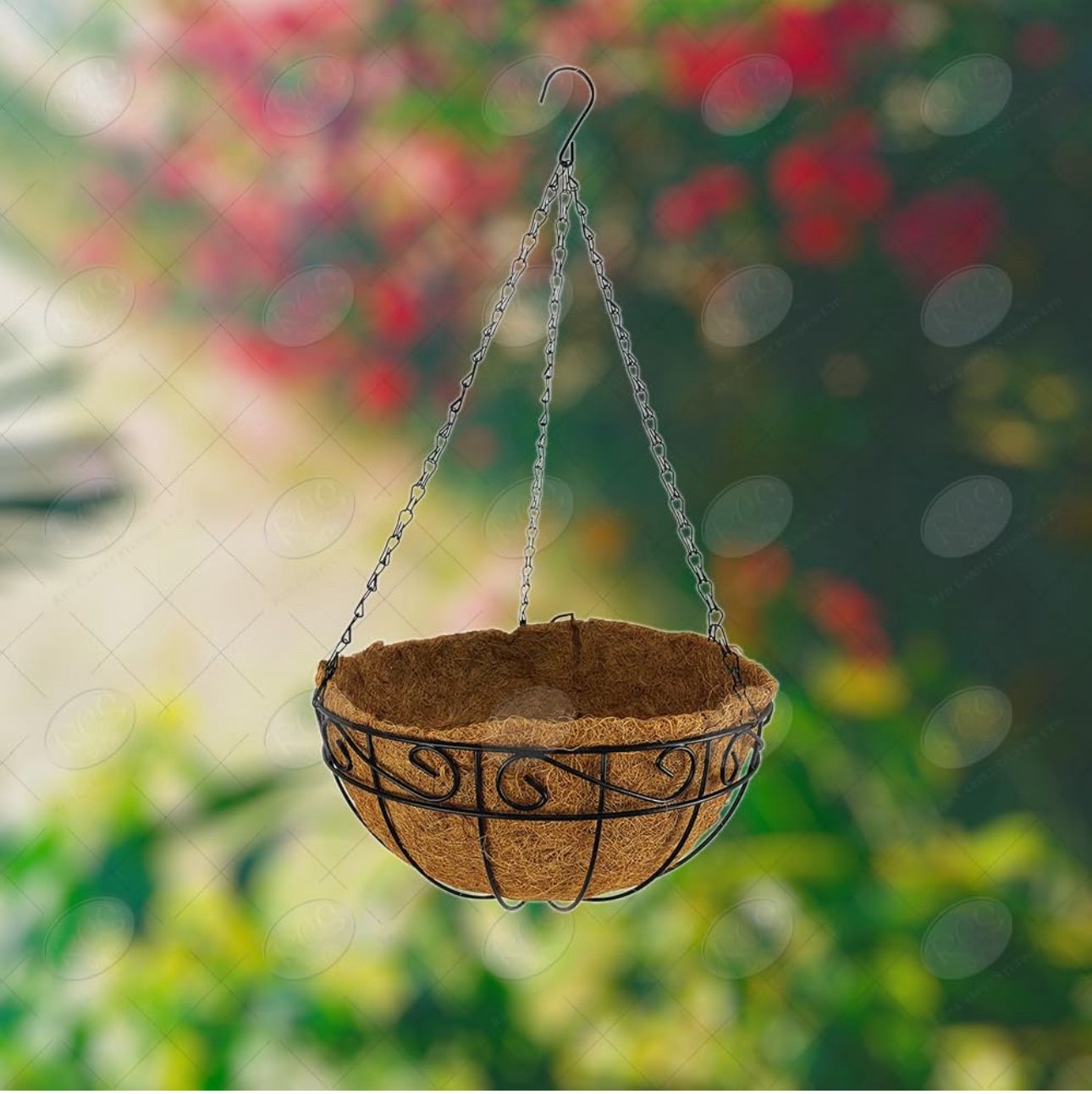 Studios Case of 3 Hanging Flower Pot with Coconut Liner Metal Planters, 14", Wire S Pattern