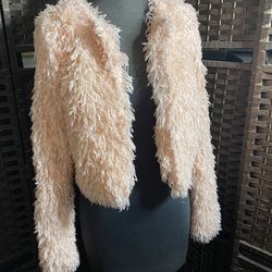 Forever 21 Peachy Blush Faux Fur Cropped Teddy Jacket