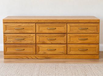 Large Oak 9-Drawer Dresser  72.5” Wide