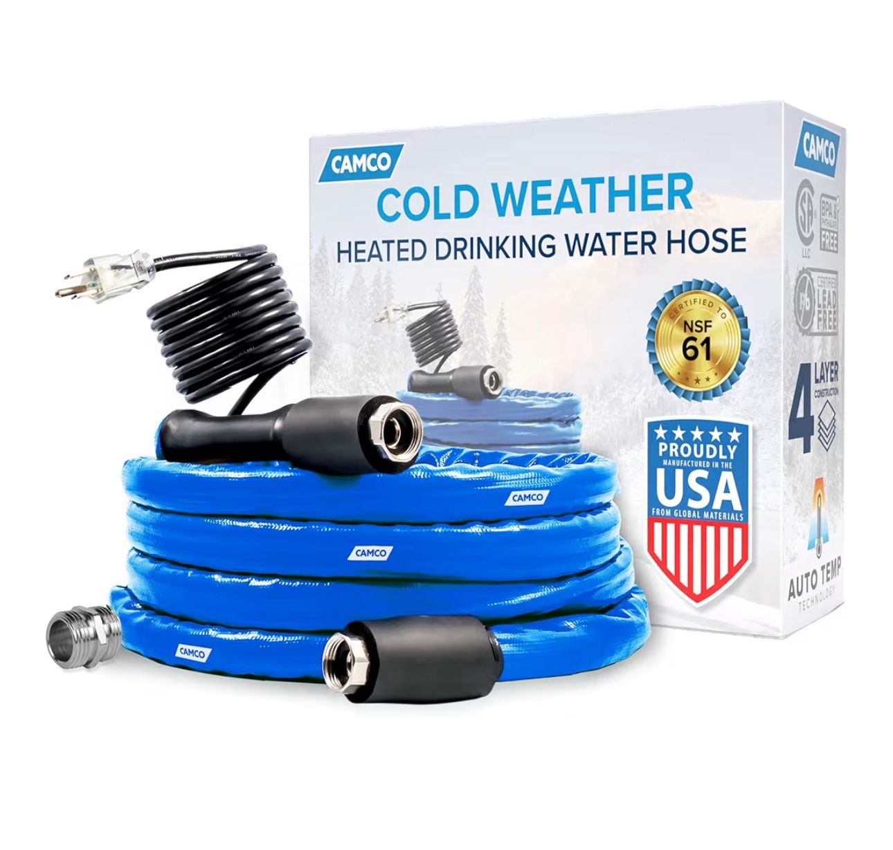 Camco TastePURE - Drinking water hose with thermostat, lead-free and BPA-free, 12 feet, Cold weather (freezing protection up to - 20 °F), 12'