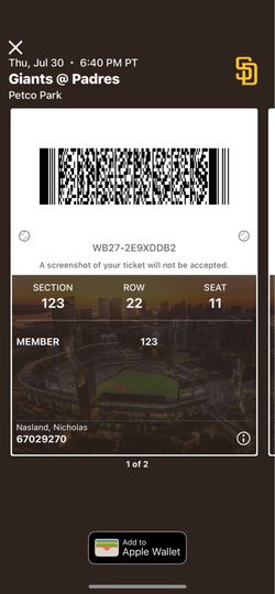 Padres vs Giants Tickets - Thursday Night