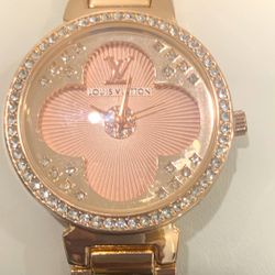 Rose Gold Clover Embellished Women's Watch
