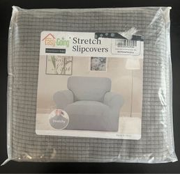 Easy-Going Stretch Slipcover for Oversized Chair – Gray Textured Fabric, New in Package