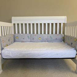 Crib + Mattress + Sheet Set + Bumper Pads