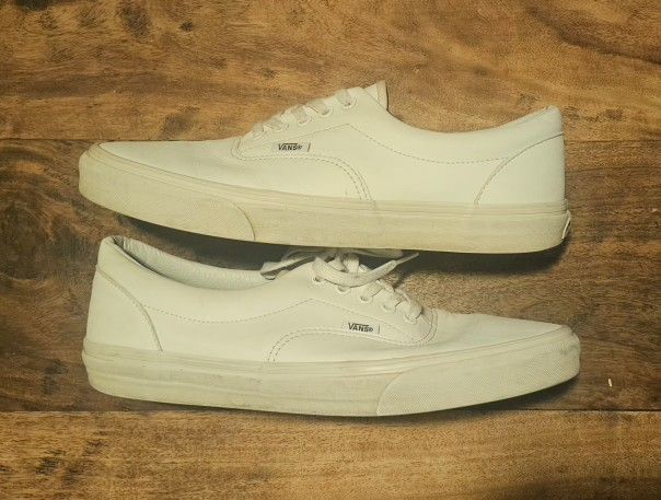All-white Vans leather low-top sneakers, men’s Size 11