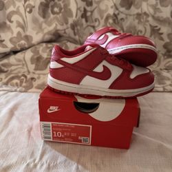 Nike Dunk Low TDE Kids Athletic Low Top Sneakers Red White Leather, Size 10C
