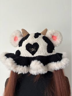Handmade crochet cow bucket hat