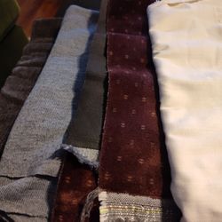 Set of 4 Fabrics. Gray Stretchy, Maroon Velvet, Fk Gray Corduroy and White Linen