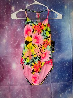 New art class floral one piece swimsuit size girls large