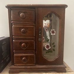 Vintage 80’s Style Wood And Stained Glass Jewelry Box