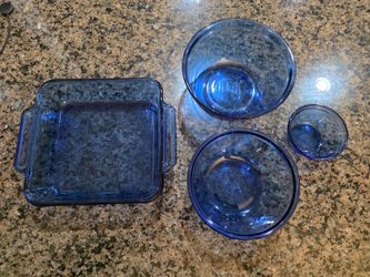 Anchor Hocking Royal Ruby/Cobalt Blue Ovenware Baking Dish & Mixing Bowl Bundle