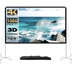 Projector Screen and Stand 100 Inch Portable Outdoor Projection Screen 16:9 4K HD Movie Projection