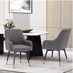 Brand New (Still In Box) 2 Swivel Dining Chairs, Grey Office Desk Chairs, Upholstered, Fabric, Armrest